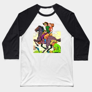 Western Horse Cowboy Confrontation Retro Bill Comic Baseball T-Shirt